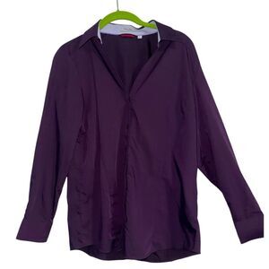 Bamboo Blend Button-Down Blouse L — Plum Purple Quiet Luxury Office Top